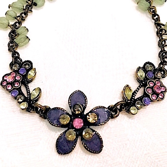Vintage Purple Enamel & Pink Stone Floral Bracelet - Picture 2 of 6